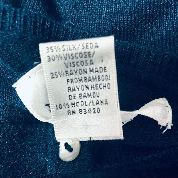 August Silk Knit Button Up Cardigan Sweater Navy L - Picture 7 of 8